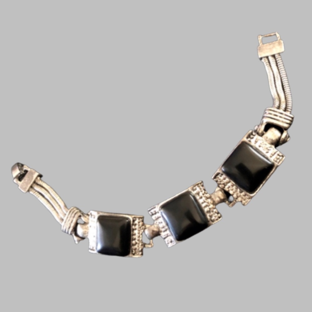 VTG 80’s - Black Onyx Stone & Silver Bracelet